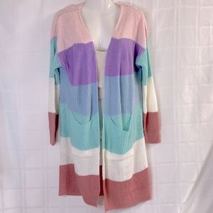 Southern stitch color block sweater cardigan with pockets pastel colors large